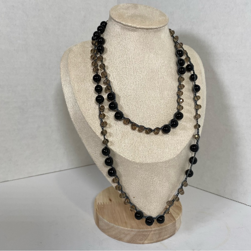 Marlyn Schiff Beaded Necklace Black Brown And Gray 18”